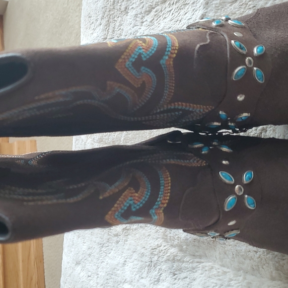 Dingo Victoria Brown Suede Leather Western Cowboy Boots Stitching Bead Size 8.5M - Picture 9 of 11